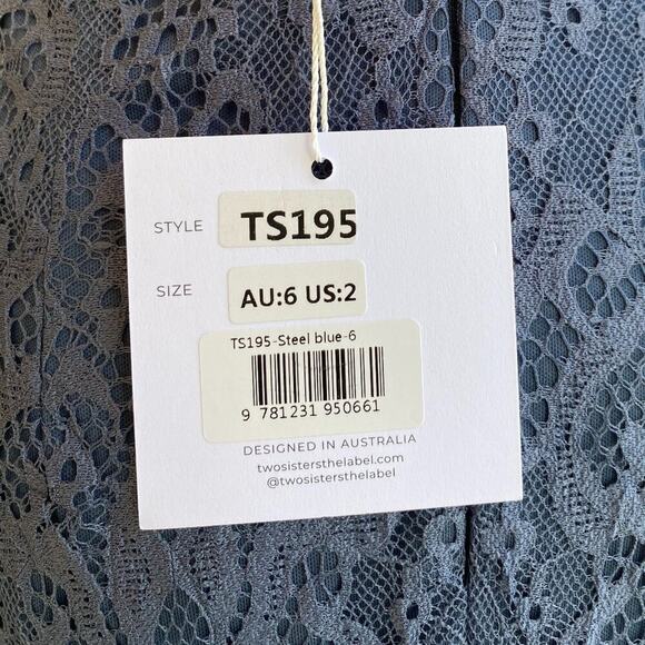 NWT Two Sisters The Label SHIMMY Mini DRESS STEEL BLUE Tassel Hem V Neck US 2 XS - Picture 7 of 8